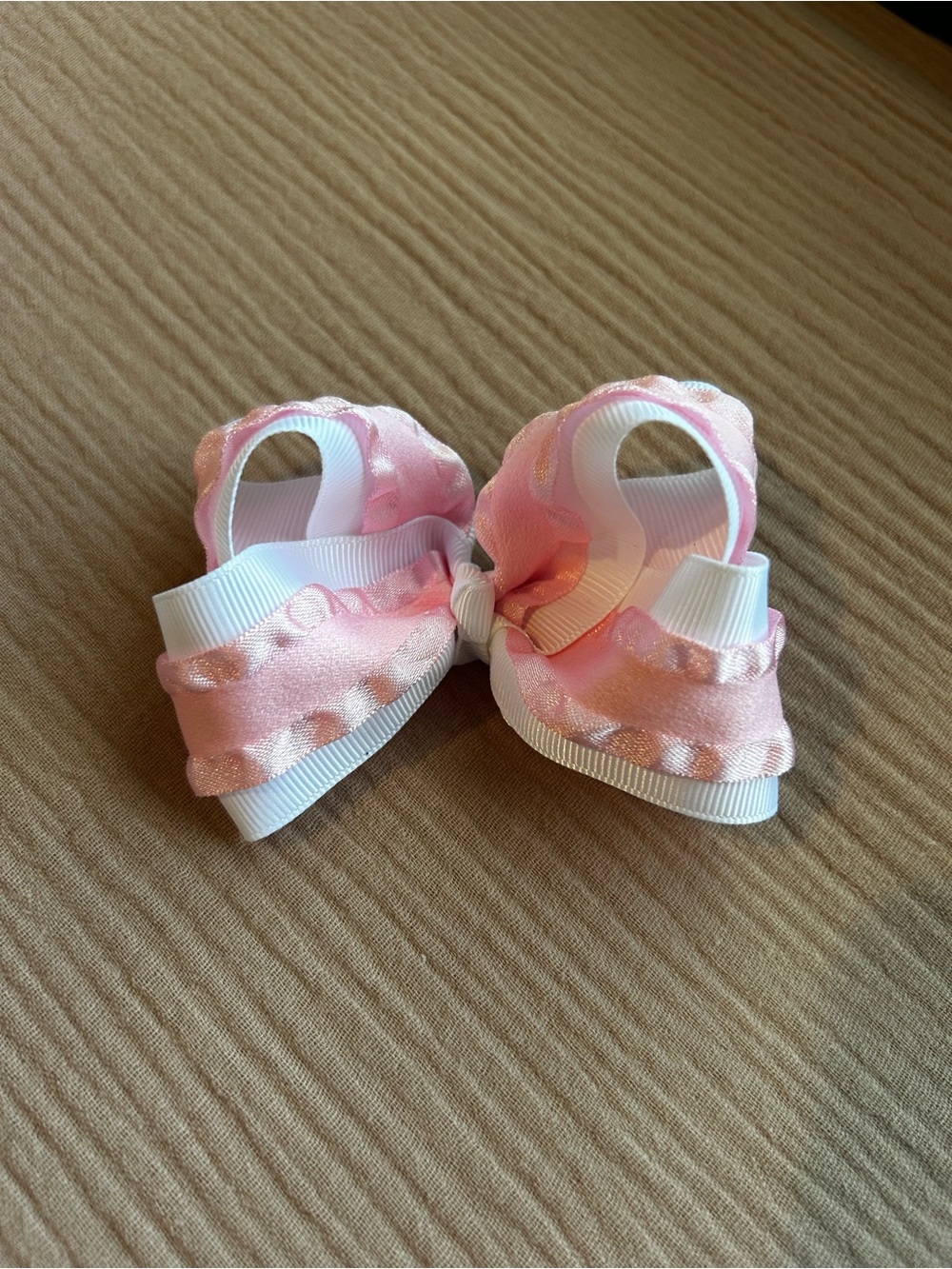 3” Kids Pink Layered Ribbon Bow Hair Clip